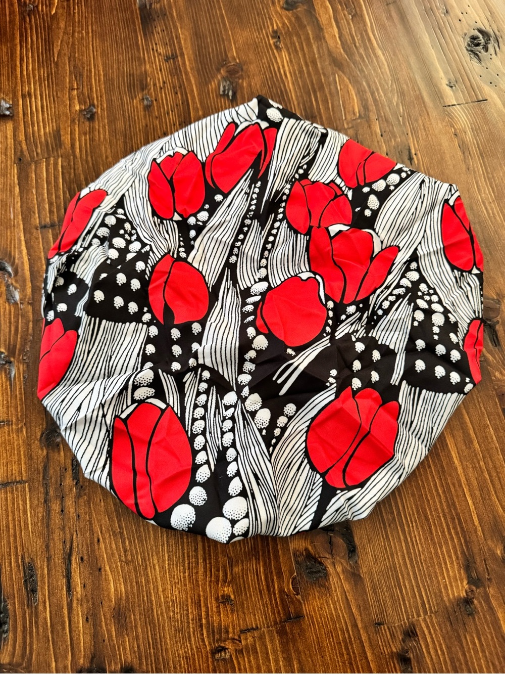 Bold Red Floral Satin Lined Bonnet